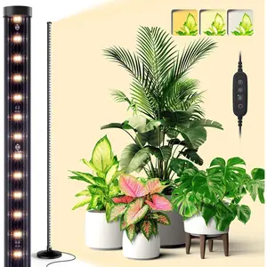 Standing Grow Light for Indoor  - T10 Full Spectrum Vertical Grow Light Wide Illumination, 16in-65in Adjustable Height Floor Lamp with Stand, 3 Light Modes & Timer