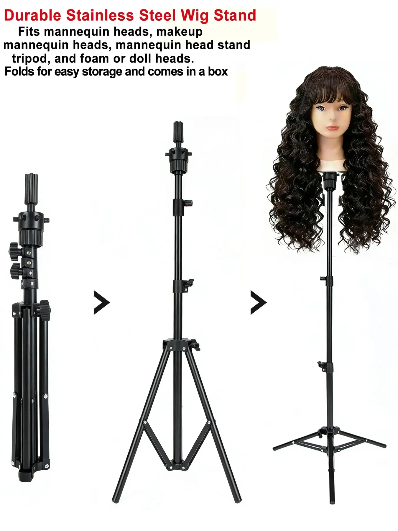 43 Inch Adjustable Durable Wig Stand Tripod, Mini Mannequin Head Stand for Training, Styling, Cosmetology, Salon Use