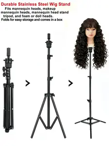 43 Inch Adjustable Wig Stand Tripod, Mini Mannequin Head Stand for Training, Styling, Cosmetology, Salon Use