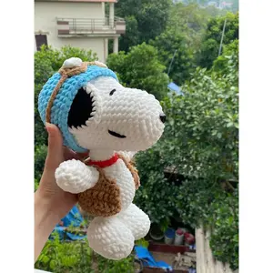 Handmade Crochet Aviator Dog Amigurumi - Cute Pilot Puppy Knitted Plushie Gift