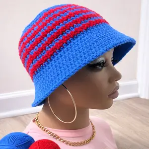 Patriotic Blue & Red Crochet Bucket Hat
