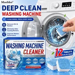 Washing Machine Cleaner & Descaler Tablets — Thorough Cleaning & Odor Removal. Suitable for Drum and Top-Loading Washers. Powerful Action to Eliminate Hidden Grime and Buildup (Pack of 12) — A Household Essential.