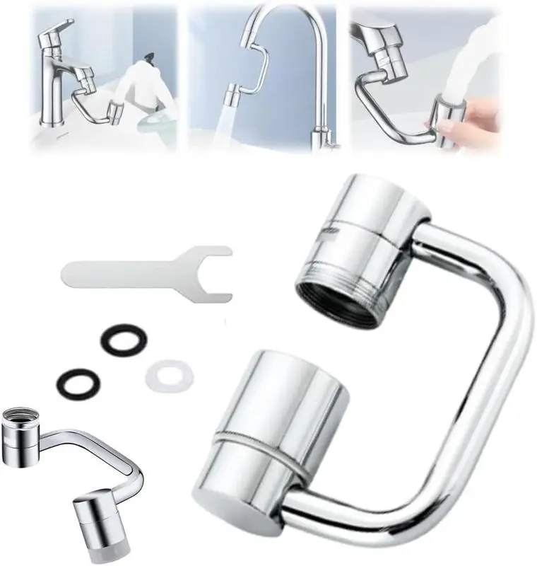 HomeVibeMarket Modern Stainless Steel Faucet Aerator Extension - 1pc, 2-Mode Splash Control, All-Angle Swivel Sprayer Attachment for Kitchen & Bathroom Sinks