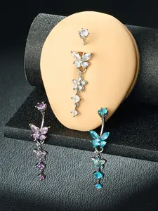 14G Belly Button Ring Cute Butterfly Flower Dangle Design, Stainless Steel Navel Piercing Jewelry for Women, 10mm Belly Button Ring Body Jewelry