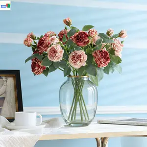 3pcs Vintage Oil Painting Burnt Edge Artificial Roses, Bendable Faux Flowers for Home Living Room, Dining Table, TV Cabinet, Ideal for Holiday Celebration & Wedding Decoration