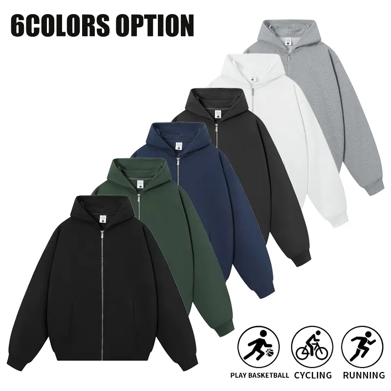 Men’s basic solid-color zip-up hooded sweatshirt jacket with drop shoulders and pockets; versatile casual hoodie for spring/autumn/winter, suitable for sports, running, basketball, and cycling.