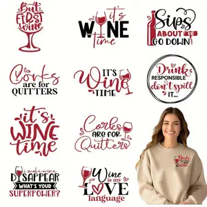 12-Piece Colored Wine Glass Time Heat Transfer Vinyl Stickers - Durable, Washable Vinyl Decals for T-shirts, Masks, and Backpacks, Heart