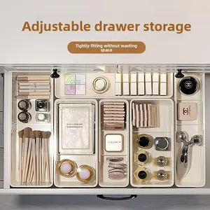 Expandable Storage Box for Home Use with Adjustable Partitions Cabinet Tableware Organizer Desktop Cosmetics Lipstick Classification Space Optimizing Drawer Ideal for Home Organization
