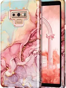 Phone Cases with Galaxy Note 9 Case, Marble Pattern 3 in 1 Heavy Duty Shockproof Full Body Hard PC+Soft Silicone Drop Protective Women Girls Cover for Samsung Galaxy Note 9, Rose Gold