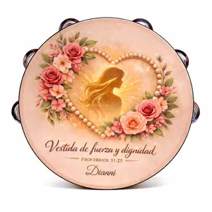 (Virtuous Woman) Tambourine Synthetic Leather with Non-Slip Grip & Metal Cymbals for Pleasant Sounds