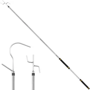 Clothes Hook Pole Heavy Duty,32 to 80In Retail Clothing Hook Pole Long Handle with 2 Hooks Hanging Birdfeeder Frosted Tube Extension Pole to Reach High Hangers for Turck (Silvery)