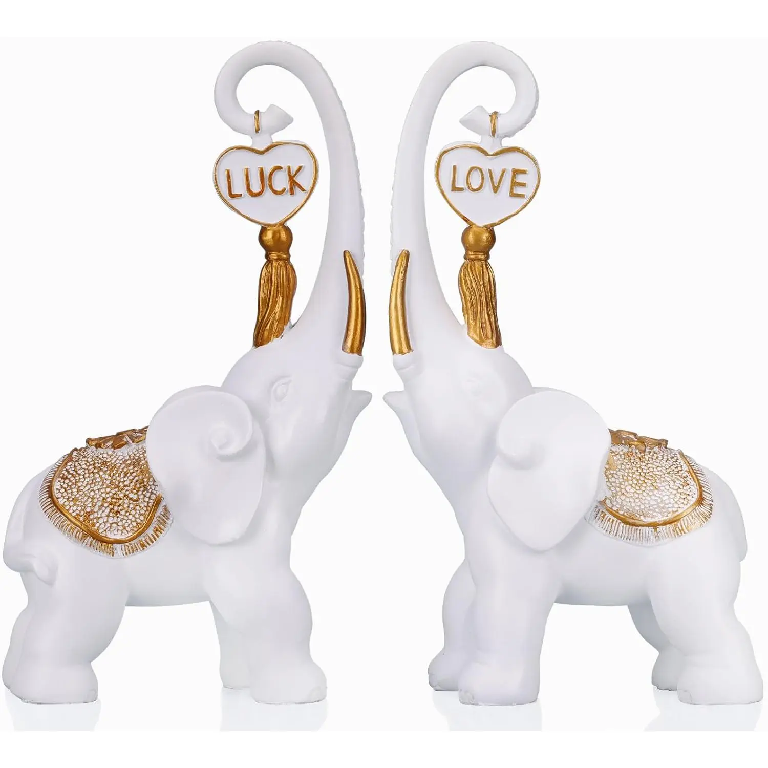 Artistic 2-Piece White Elephant Statue Set - Hand-Carved High-Quality Resin Lucky Sculpture, 6x3x8 Inches Home Decor for Office Coffee Table, Shelf Tabletop Aesthetics