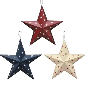 American Barn Star, Metal Patriotic Old Glory Americana Flag Barn Star Wall Decor for July of 4th Independence Day (Set of 3) Christmas Hanging Tree Ornaments Hangable Decoration