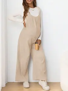 MaterniRIO Maternity Casual Spaghetti Strap Bow Tie Long Fitted Jumpsuit
