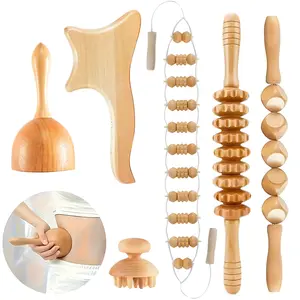 6-In-1 Wooden Therapy Massage Tool, Lymph Drainage Massager, Anti-Cellulite Roller, Full Body Muscle Relaxation, All Seasons Gift, Lymphatic Drainage Tool