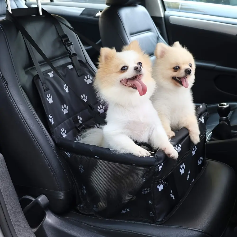 Dog Car Booster Seat and Travel Basket, Oxford Breathable Foldable Soft Washable Pet Carrier, Safety Leash and Adjustable Straps, Puppy Carrier