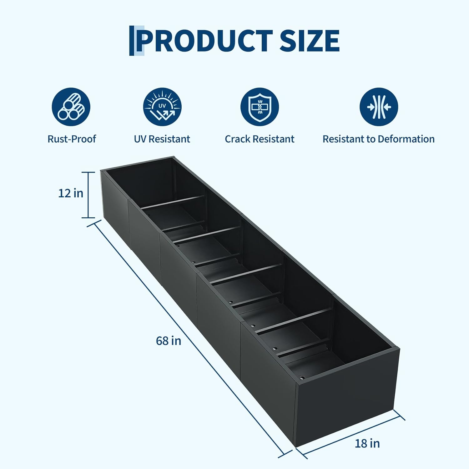 Large Rectangular Metal Planter Box with Drainage Holes, Heavy Duty Outdoor Steel Raised Garden Bed, Snap-Together No-Tool Assembly for Patio, Balcony, Garden