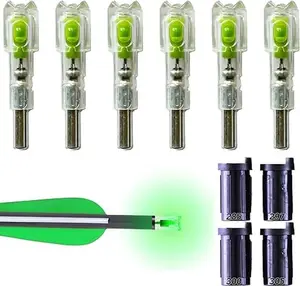 6 pieces of green crossbow arrow luminous joints, with 0.285/0.297/0.300/0.305 inch adapters, equipped with an on/off switch LED arrowhead joint.