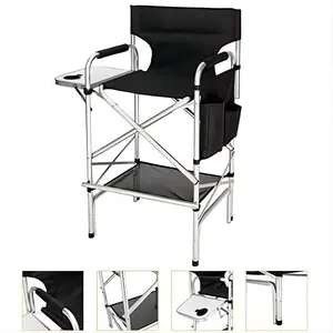 Outvita 31" Tall Aluminium Frame Folding Directors Chair with Side Table Summervibes