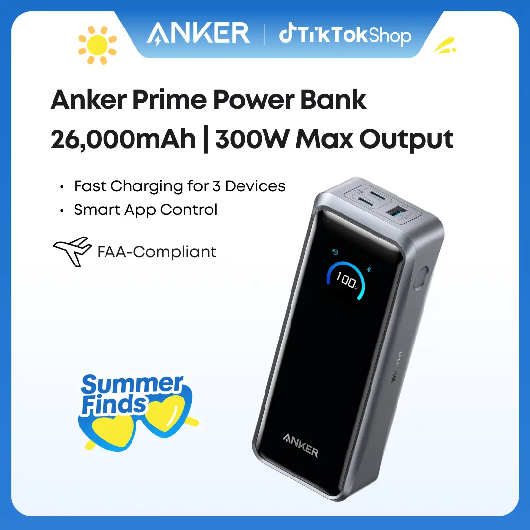 【Anker Prime  Power Bank】300W Max, 26,250mAh 3-Port Portable Charger, TSA-Approved Two-Way Fast Charging Battery with App Control for MacBook, iPhone 17/16 (Base Not Included)#DealsForYouDays