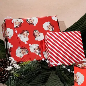 Vintage Santa Christmas Wrapping Paper Roll - Double-sided Foil Gift Wrap With Candy Cane Stripes Holiday For Xmas Presents & Decorations 17 Inch * 33 Feet
