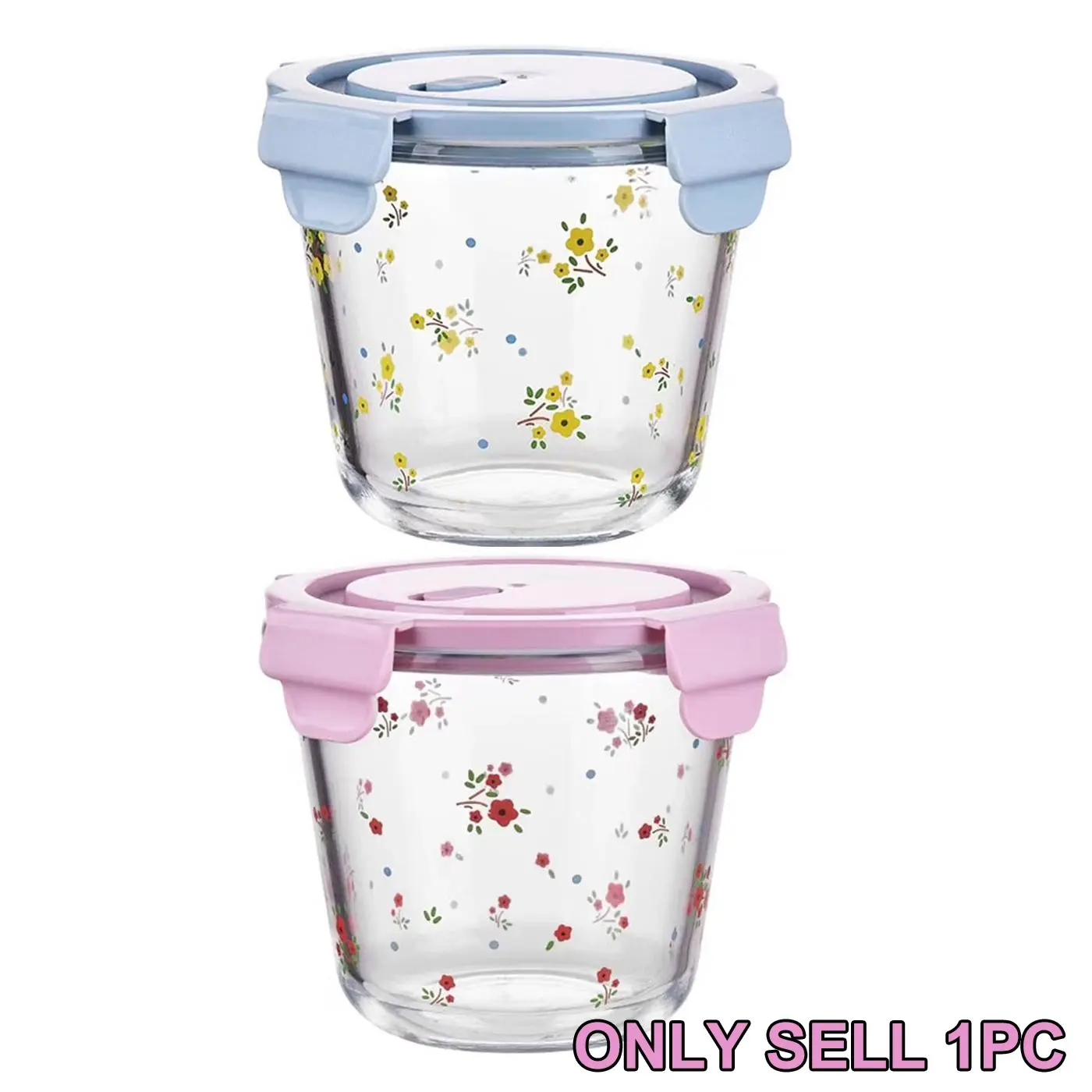 Glass Food Storage Box, 1 Count Flower Pattern Food Fruit Storage Container with Lid, Clear Container, Reusable Snack Container, Glass Storage Containers, Food Storage Box for Home Kitchen Office School