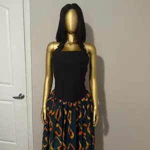 Women’s Halter Neck Maxi Dress with Printed Flowing Skirt