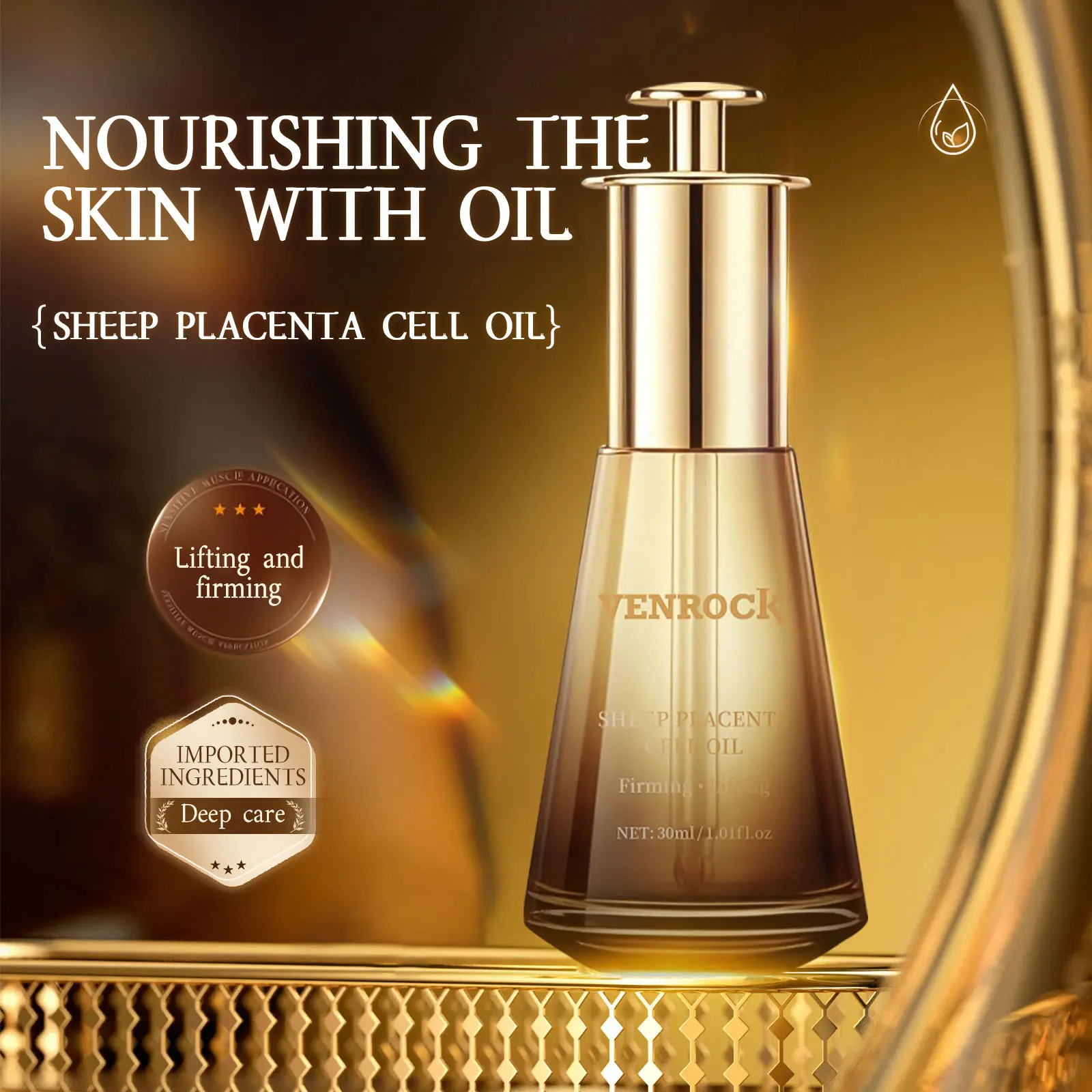 VENROCK Placenta & Peptides Rejuvenating Oil - Ultimate Cellular Repair for Ageless Skin & Radiant Glow (1 fl.oz / 30ml)