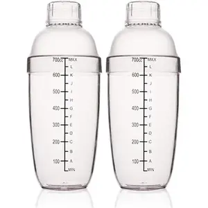 2 count Plastic  Shaker,Drink Mixer Hand Shaker Cup with Scales,Bar Tool Transparent (24 oz / 700cc)