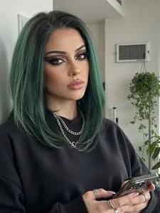 12 Inch 13x4 Ink Shoulder Lace Wig, Lace Front Wigs, Root Dyeing, Luxury Fashion, Party Hair Accessory, All Seasons Wear, No Bangs Design