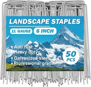 Garden Stakes - Landscape Staples for , 50 Pack Garden Staples Landscape Fabric Stakes 6 inches 11 Gauge Lawn Staples Fence Stakes for Gardening