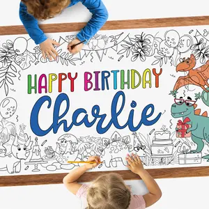Dinosaur Coloring Birthday Banner for Boys and Girls | Birthday Decorations | Supplies for Party Table | Birthday Game and Activities Entertainment | Customized Name