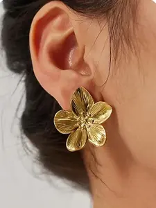 Big Gold Flower Statement Earrings for Women Trendy, Chunky Unique Leaf Floral Drop Earrings, Large Gold Fall Earrings Jewelry Gift, High Quality Earrings