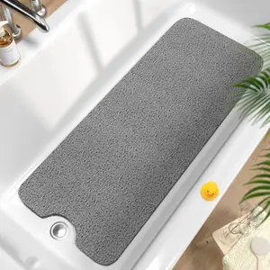 40 x 16 Inch Non Slip Extra Long Soft PVC Loofah Quick Drying Mat Without Suction Cup Grey With Drain For Bathtub, Tub, Shower Floor, Bathroom Tub, Wet Area