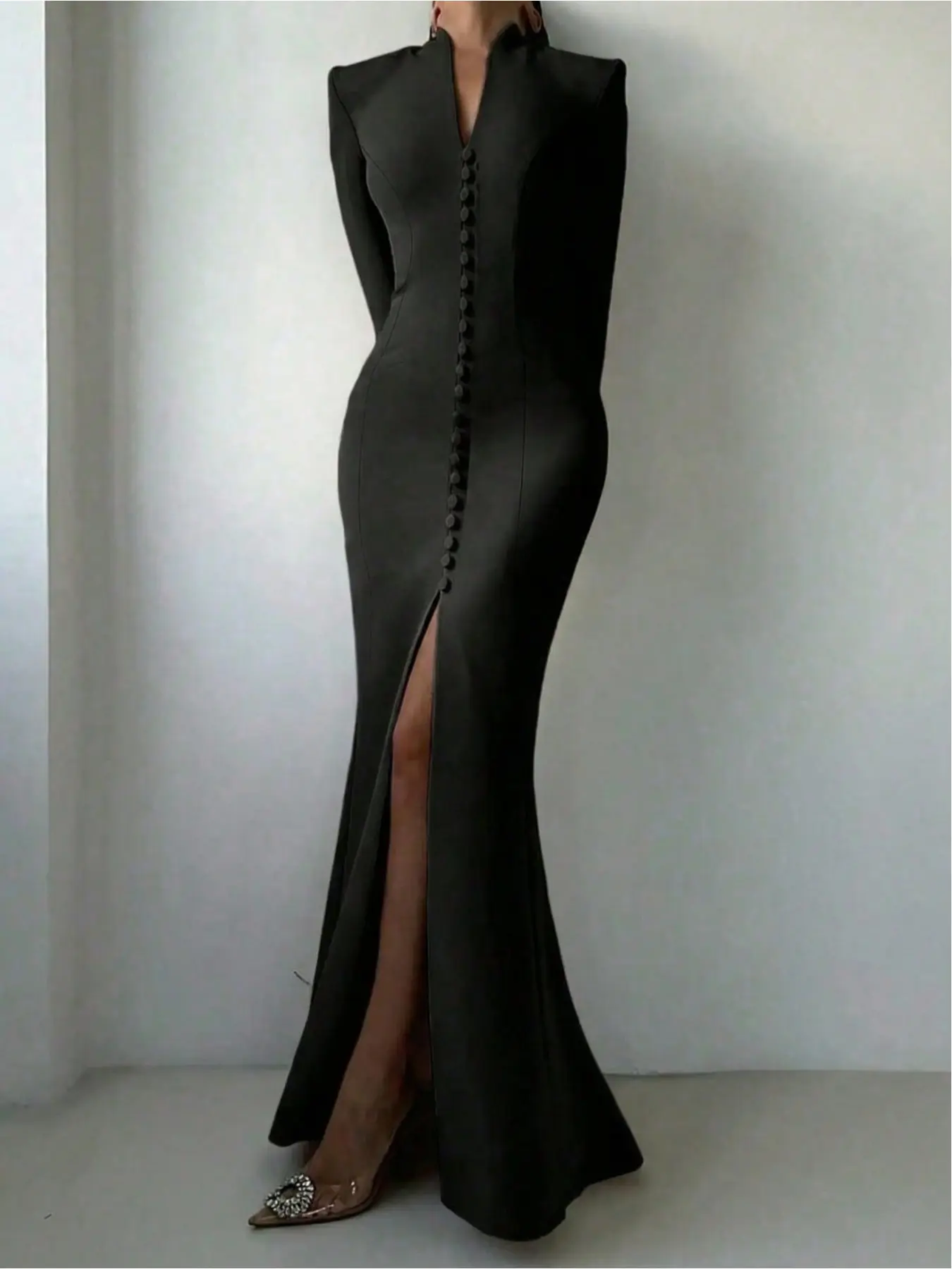long formal shift dresses Short-Sleeve Long Formal Dress 38868 with Train Black / 00 main image 0