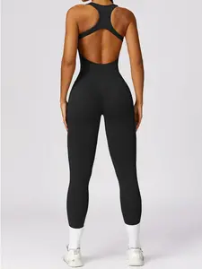 Sporty Women's Cut Out Square Neck Sports Jumpsuit with Removable Bra Pad, Solid Color Sleeveless Sport Jumpsuit, Ladies Sportswear Clothing, Workout Jumpsuit