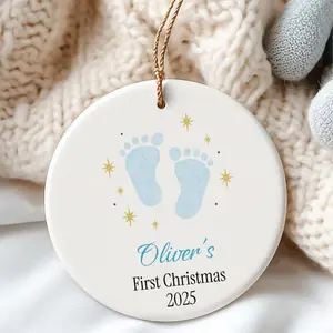Personalized Baby’s First Christmas Ornament, Custom Footprint Keepsake, Newborn Name&Birth Year Ornament, Unique Holiday Gift for New Parents