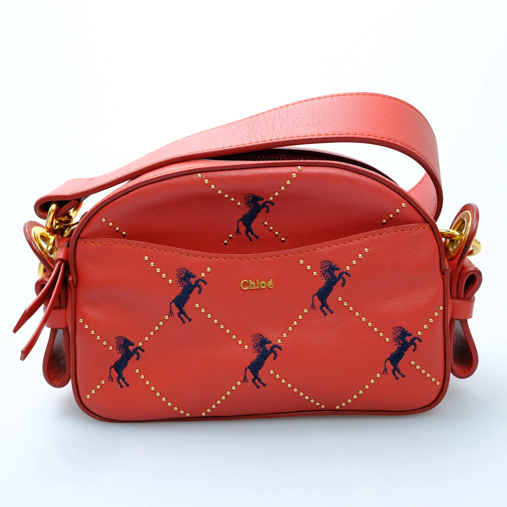 Pre-owned Chloé Horse Embroidered Red Calfskin Leather Crossbody Bag
