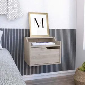 Busan Modern Floating Nightstand End Table Side Table Single-Drawer Design with Sleek Two-Tiered Top Shelf Surfaces- Light Grey - Bedroom