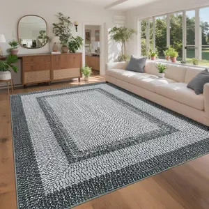 Vintage Braided Washable Area Rug, Non-Slip Low-Pile Non-Shedding Carpet, Aesthetic Foldable Accent Rug for Living Room and Kitchen