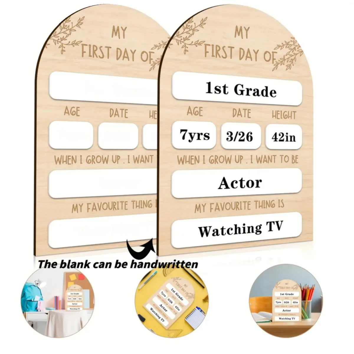 Wooden First Day Of School Commemorative Plaque, 1 Count DIY My First Day Of School Commemorative Wooden Plaque, Unique Back-to-School Gift for Kids, Decor, Vintage Plaque Decor, Decorative Plaque