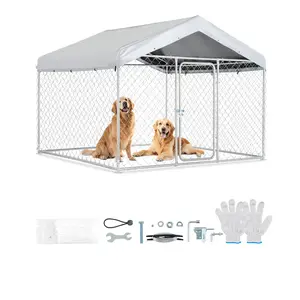 VEVOR Outdoor Dog Kennel, 6.56 x 6.56 x 5.25 ft Large Dog Kennel with Secure Lock, Outside Dogs Enclosures with UV-Resistant & Waterproof Roof Cover, Heavy Duty Pet Crate Cage Run for Large Dogs