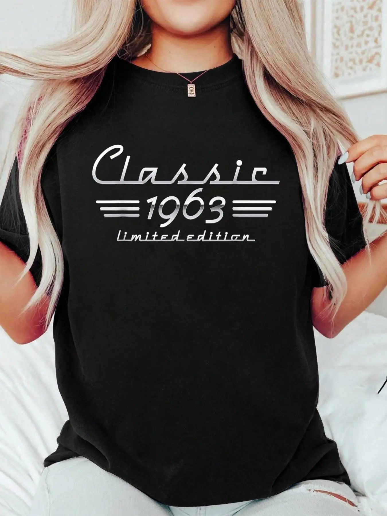 62 Year Old Gift Classic 1963 Limited Edition 62nd Birthday Print T-Shirt Casual Crew Neck Short Sleeve Comfort Tee Top For Spring & Summer Women's Clothing