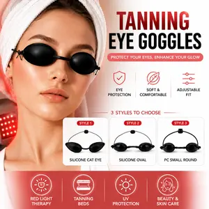 3 Styles Tanning Eye Goggles for Red Light Therapy, Tanning Beds & UV Protection, Adjustable Strap Eye Covers with Protective Case, Silicone Cat Eye Oval & PC Small Round Goggles