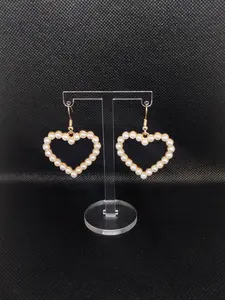 #167 White Faux Pearl Heart Shaped Earrings, Casual, Daily, Alloy valentine jewelry