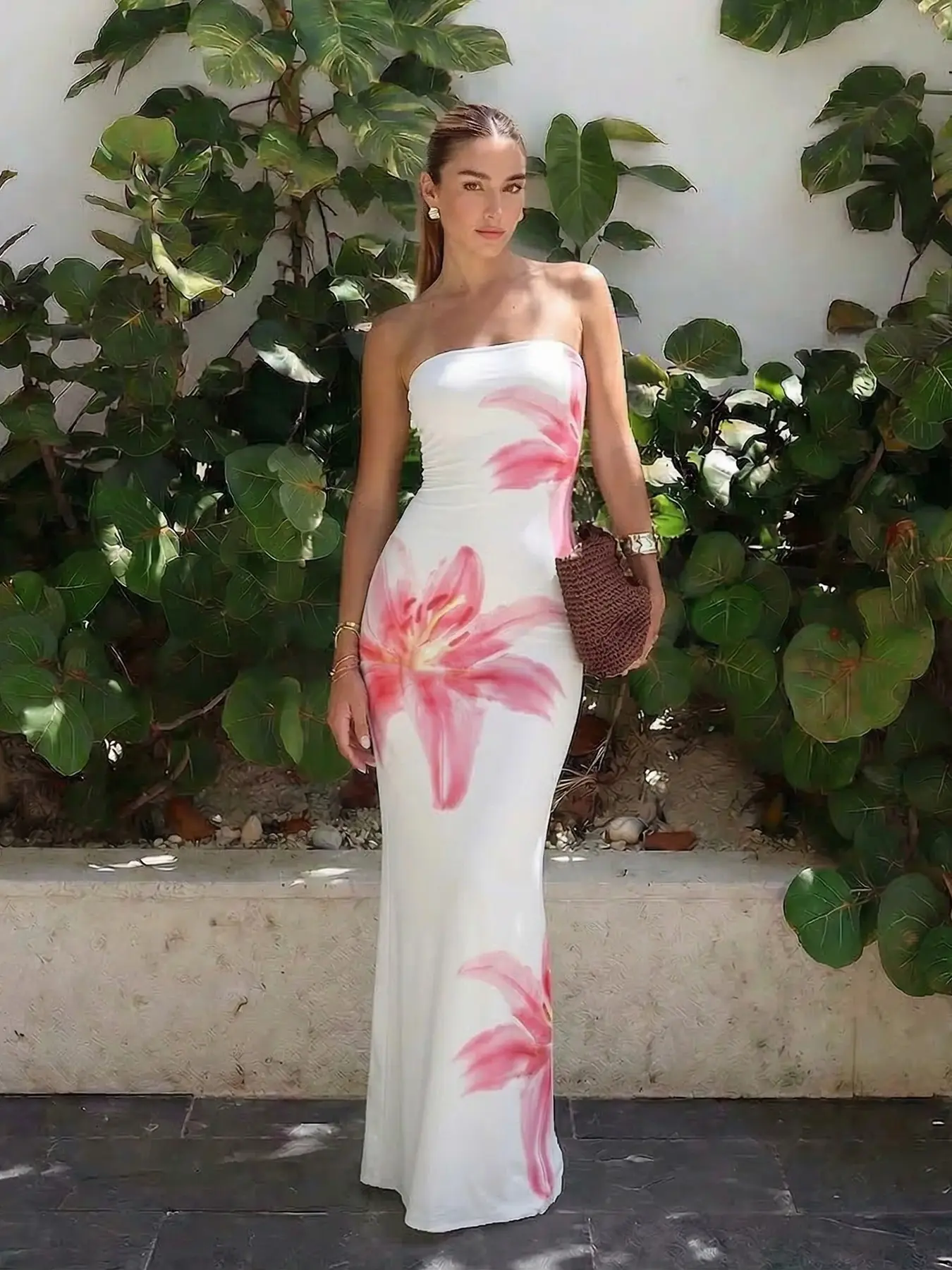 Women's Floral Halter Sleeveless Long Dress, Elegant Chic Bodycon Party Gown, Sexy Summer Wedding Guest, Tropical Beach Holiday Vest Dress, Style, Elegance, Formal Wear, Womenswear, Elegant Dresses