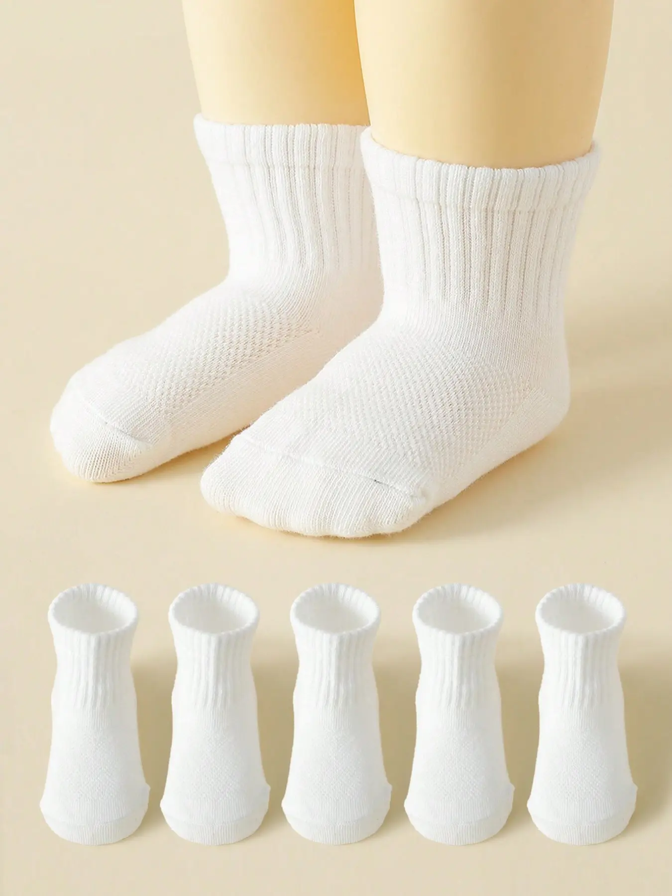 5 Pairs Baby Socks Toddler Socks Kid Socks Mesh Breathable Solid Color Children Mid-Calf Sports High Elastic Student Socks, Comfortable and Durable, Soft Comfy Socks