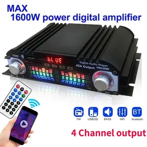2026 1600W Peak Power HiFi Sound Amplifier Digital 4 Channel Audio Amplifier Bluetooth Karaoke Player FM Radio Support Remote Control