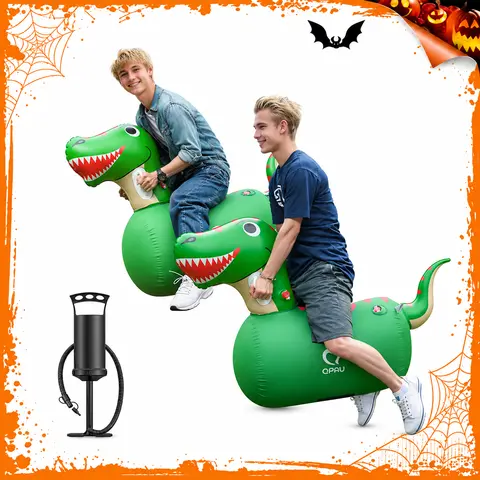 QPAU Giant Inflatable Dinosaur Ride-On Bouncer Playground Equipment for Kids Ages 5+, Home Playground Equipment with Manual Hand Pump, Leak-Resist Valve, 220lbs Capacity, Indoor-Outdoor Kids Toys Play Bouncy Dinosaur Toy Halloween Gift,familyfun