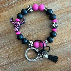 Western Skull Wristlet Keychain with O-ring for Easy Attachment to Purse or Bag